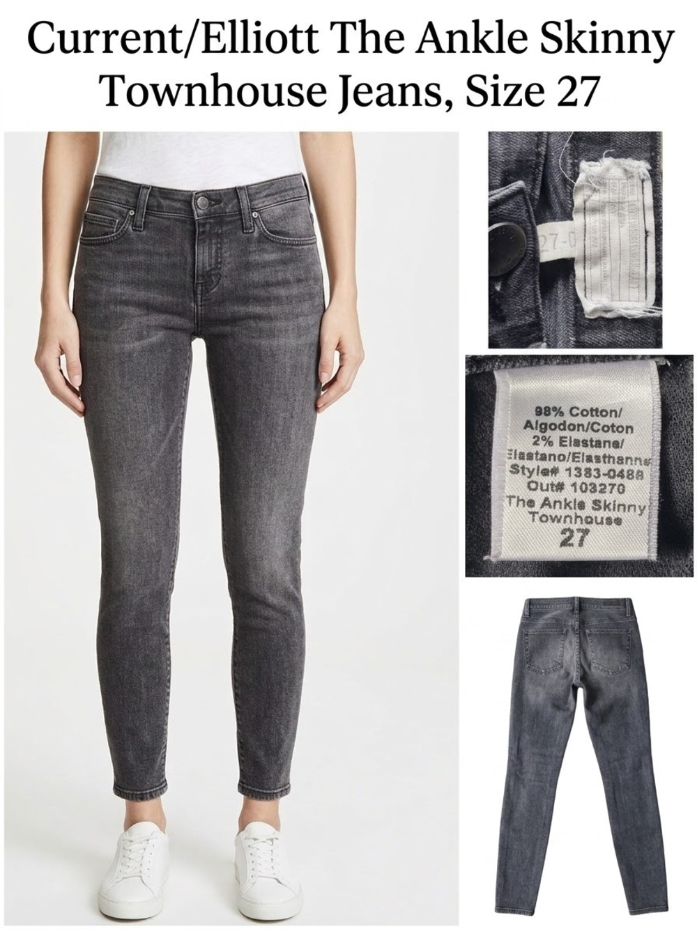 Current/Elliott Gray Wash Ankle Skinny Jeans 27